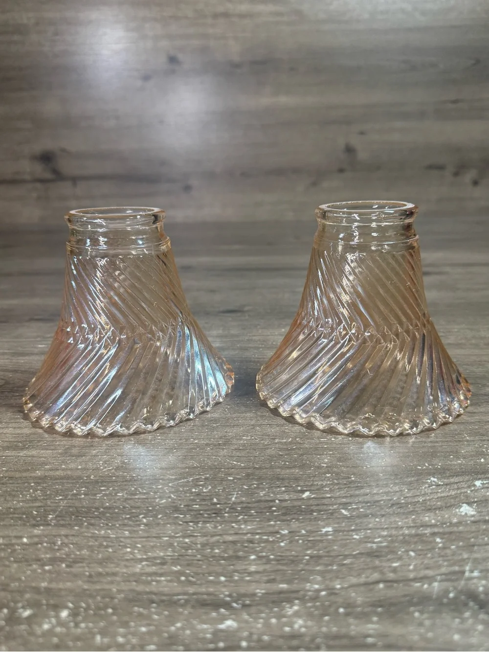 Vintage Depression Glass Spiral Swirl Candle Holders Bud Vases Set of 2 Opt